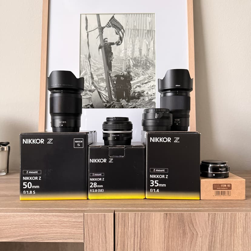 FS: Nikon Z lenses 28 35 50 Nikon FTZii Adapter, Techart TZM-02 Adapter